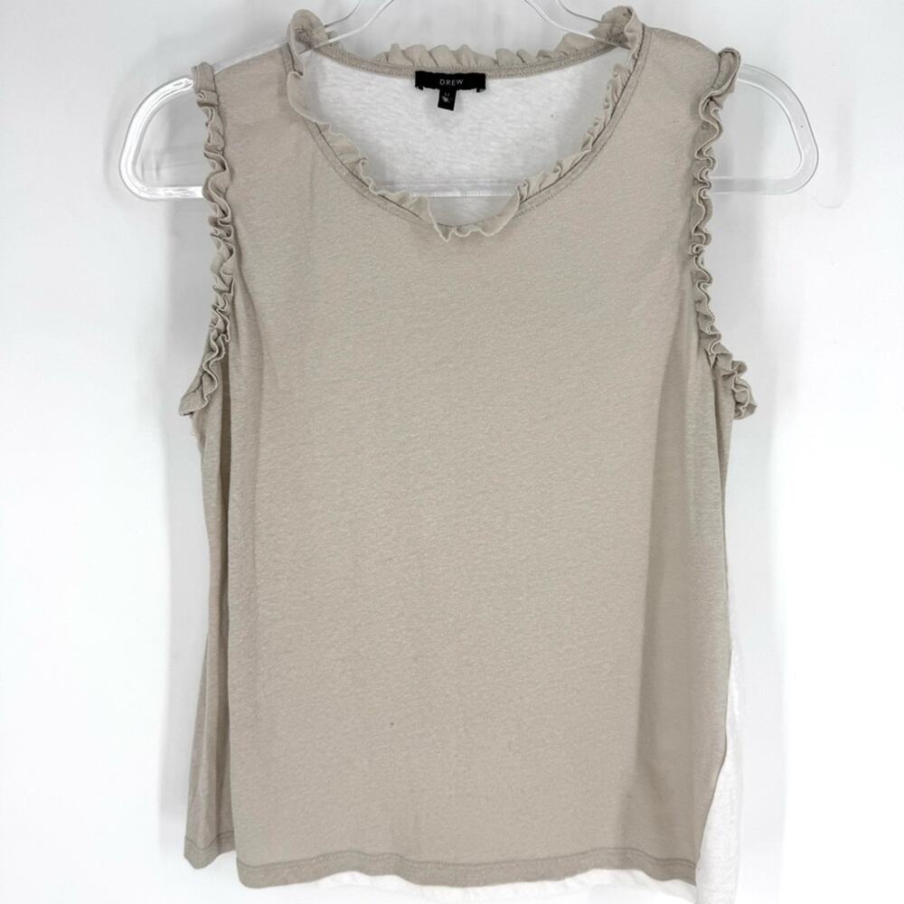 Drew Ruffle Trim Sleeveless Colorblocked Top Beige White Size Medium